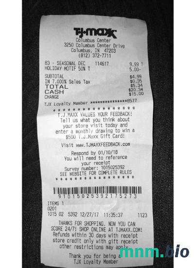 USA TJ Maxx Store szablon pokwitowania płatności PSD